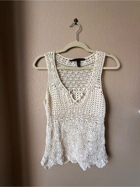 Johnny Rodriguez Crochet V-Neck Tank Top in Cream